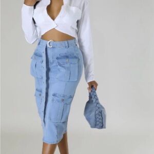 High waist stretch cargo skirt (belted)